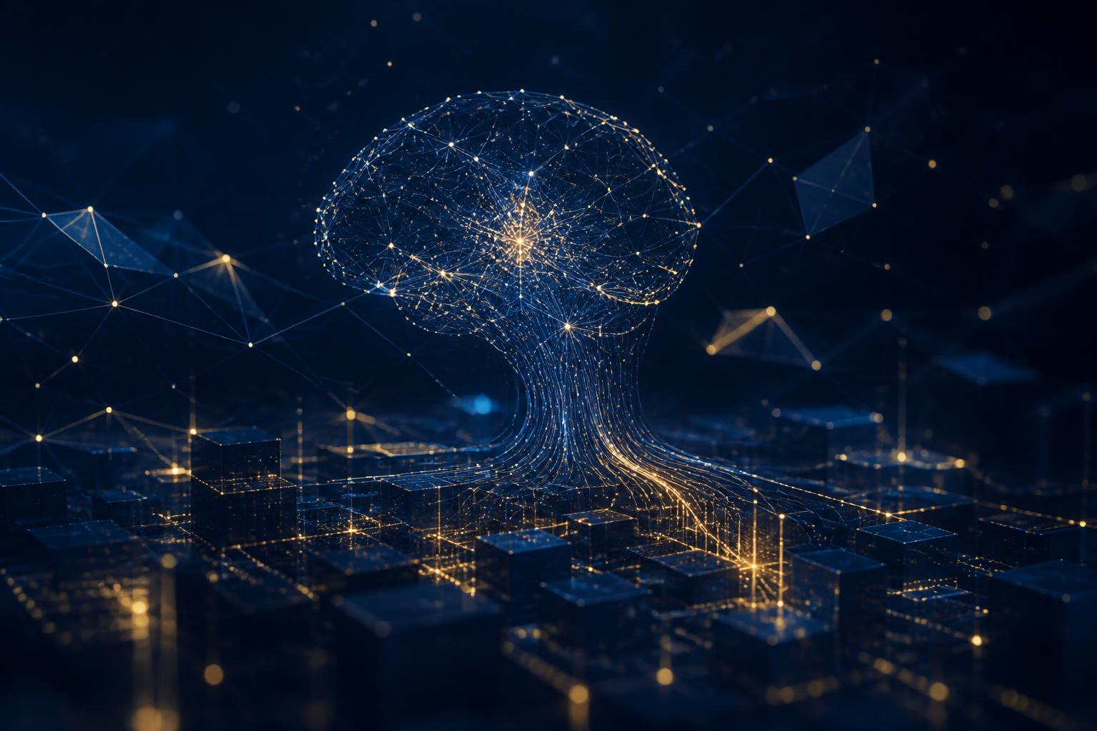 Abstract visualization of AI neural networks and frontier technology infrastructure